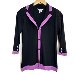 Exclusively Misook‎ Black Purple Trim Cardigan Jacket Women’s Sz XS